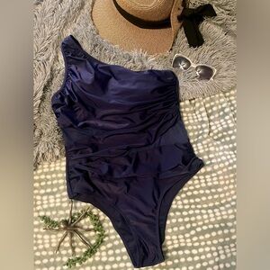 ⚓️ Navy Blue One Shoulder Slimming Swimsuit ⚓️